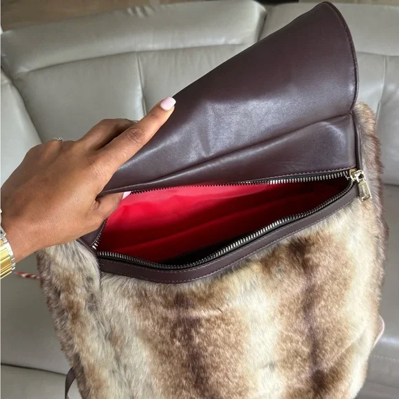 Faux Fur and Brown Leather Bag Set - Picture 9 of 13